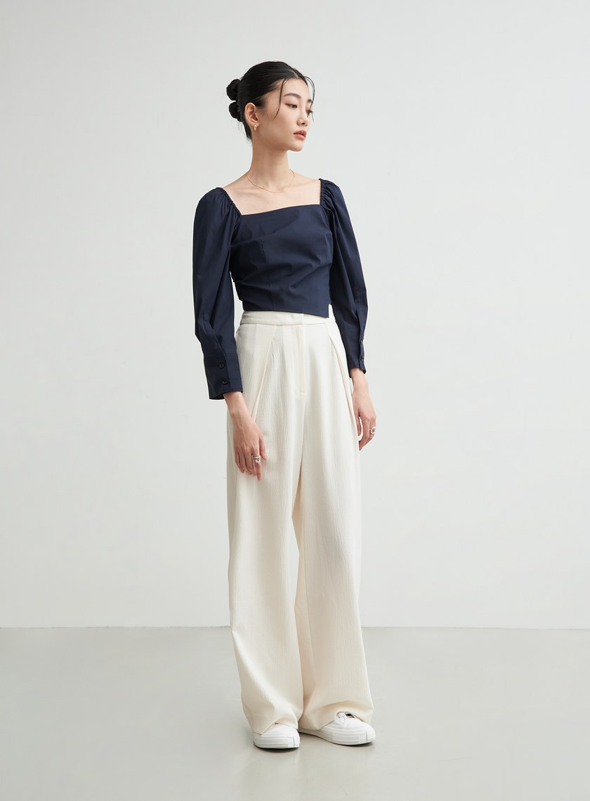 短版方領率性長袖襯衫