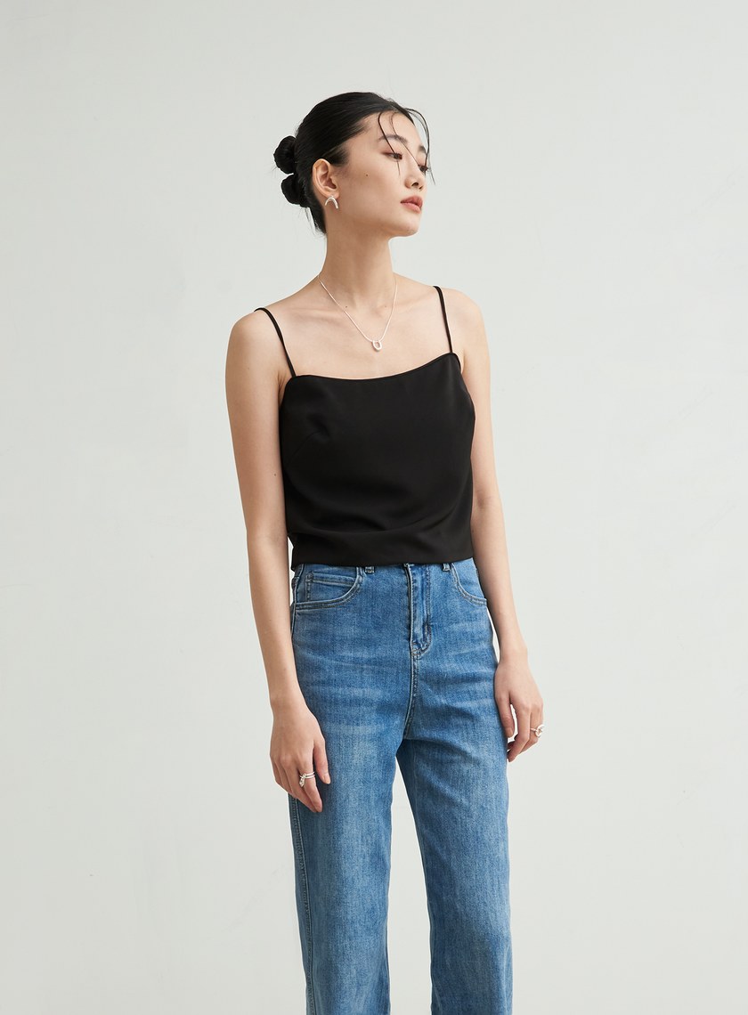 微光澤細肩帶平口背心