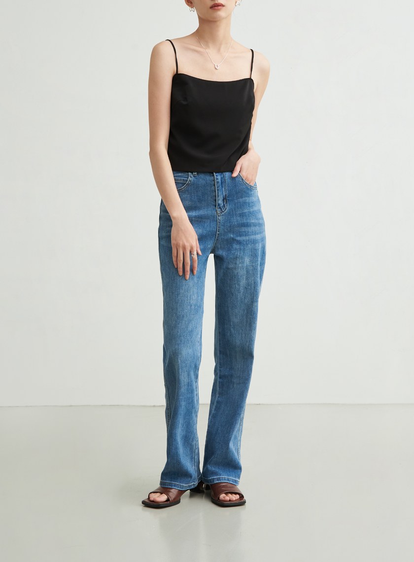 微光澤細肩帶平口背心