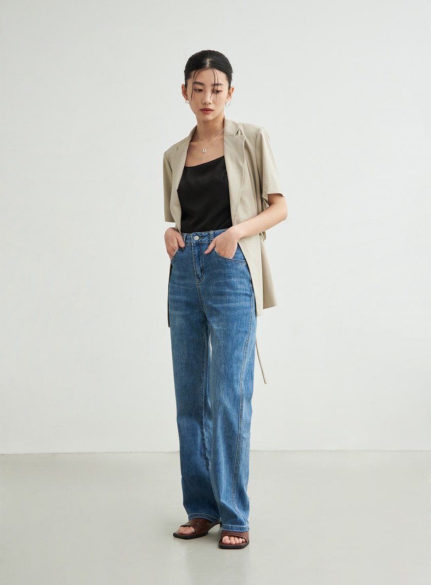 微光澤細肩帶平口背心