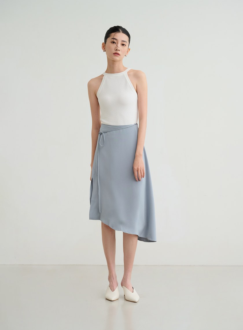 不對稱光澤細綁帶半身裙