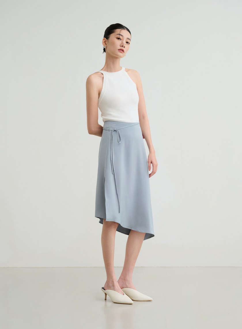 不對稱光澤細綁帶半身裙