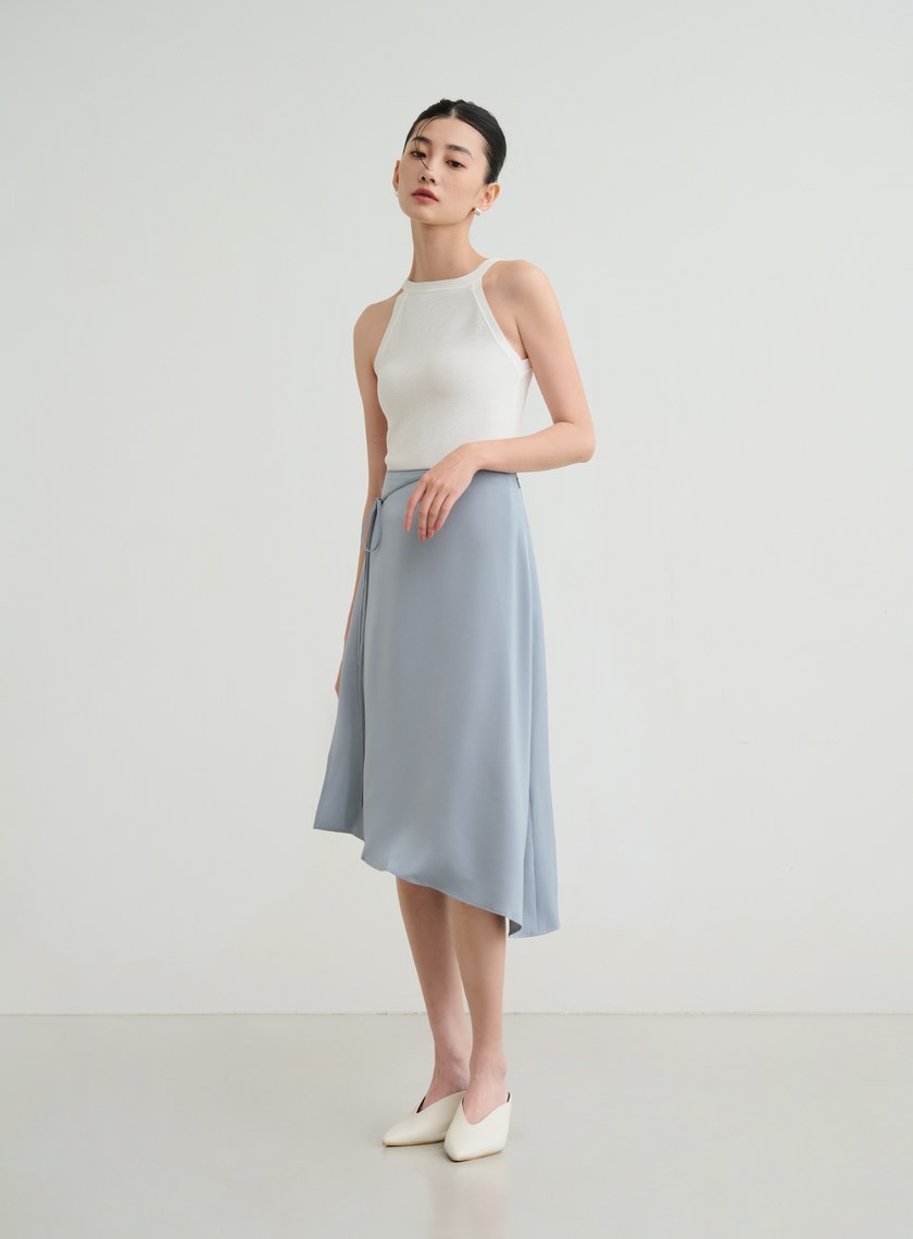 不對稱光澤細綁帶半身裙