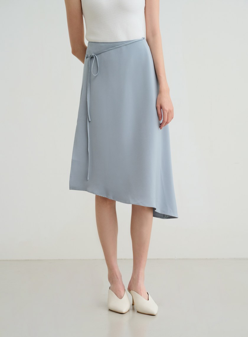 不對稱光澤細綁帶半身裙