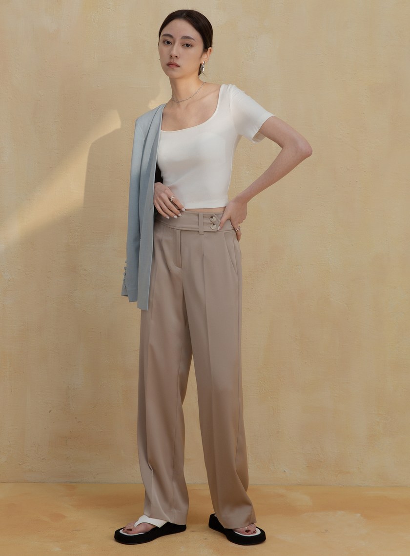 緞面雙扣腰帶褲