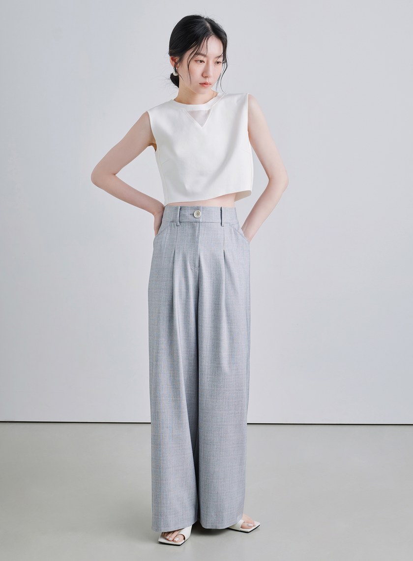 格紋打摺休閒寬褲