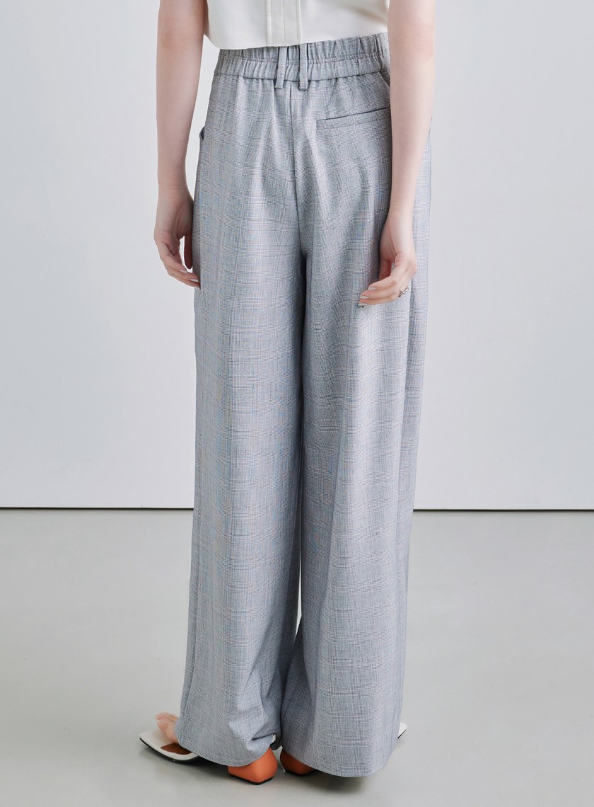 格紋打摺休閒寬褲