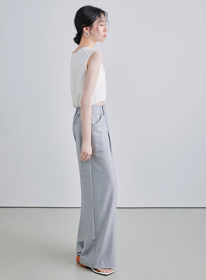 格紋打摺休閒寬褲