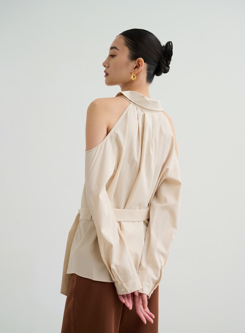 氣質挖肩腰帶襯衫