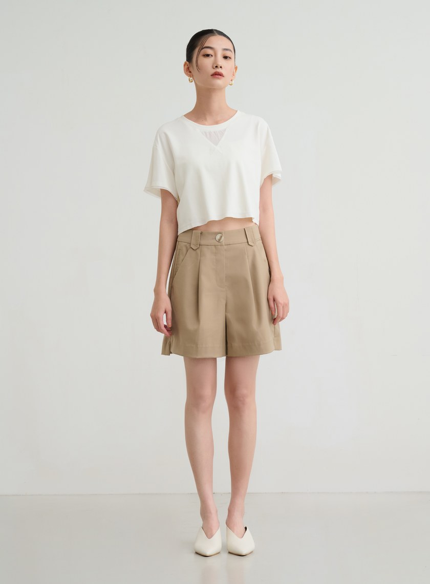 深淺拼色活褶五分西裝褲