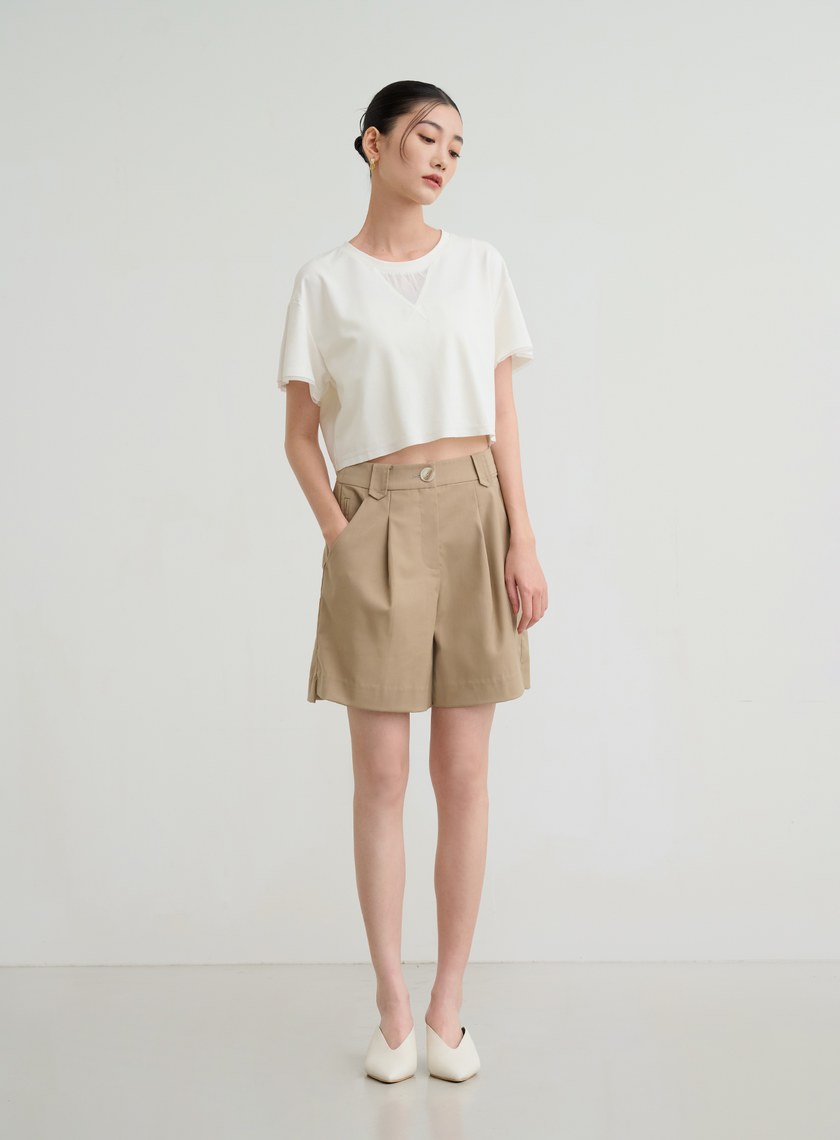 深淺拼色活褶五分西裝褲