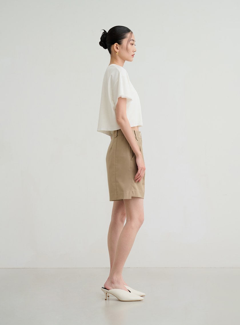 深淺拼色活褶五分西裝褲