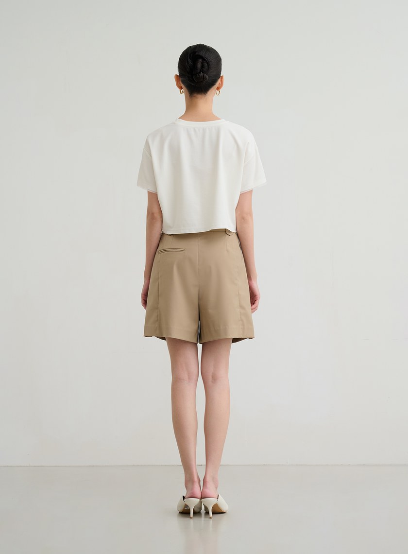 深淺拼色活褶五分西裝褲