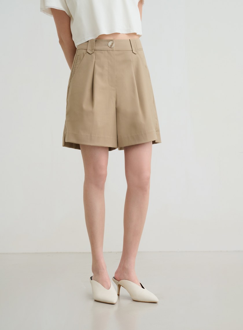 深淺拼色活褶五分西裝褲