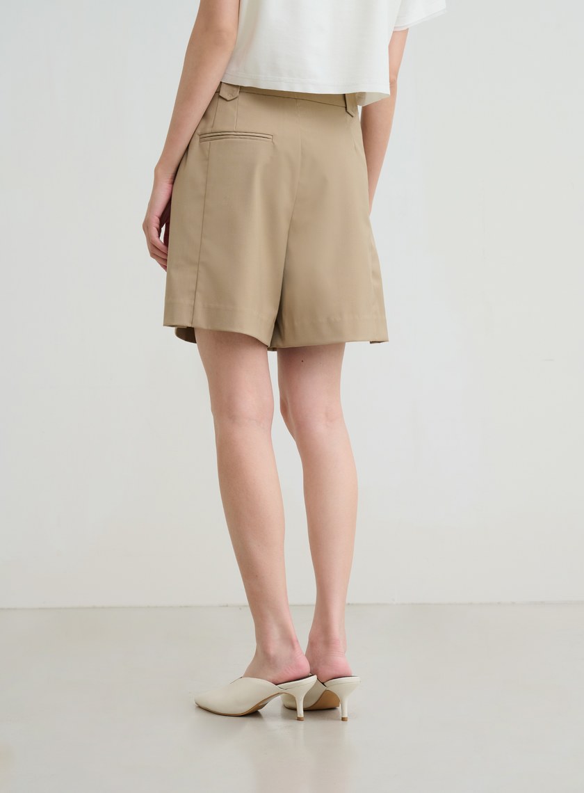 深淺拼色活褶五分西裝褲