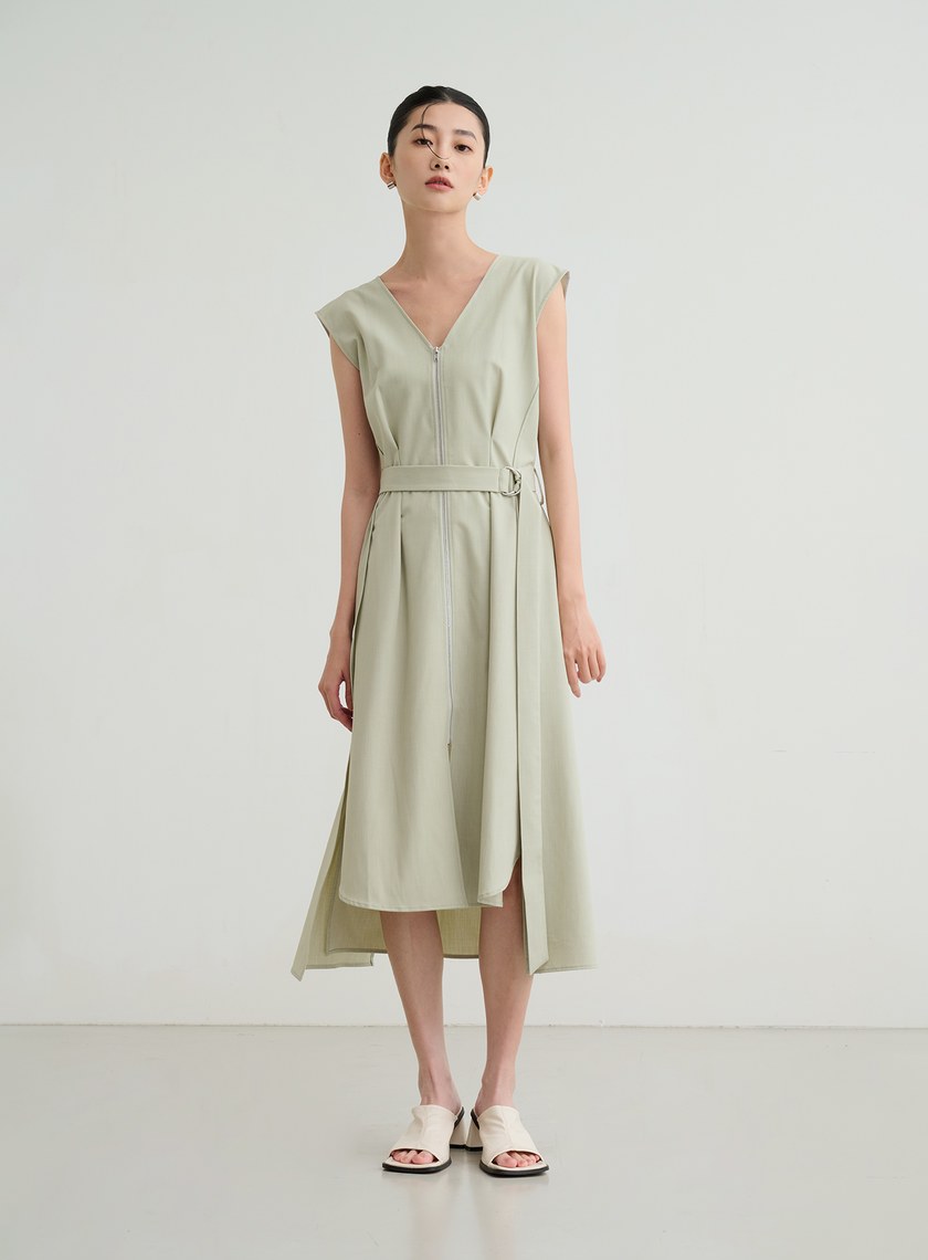 無袖拉鍊綁帶洋裝