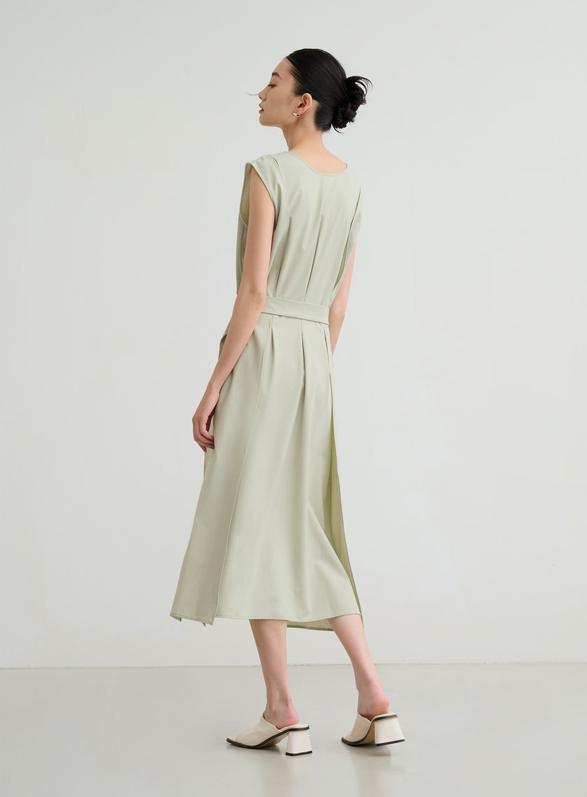 無袖拉鍊綁帶洋裝