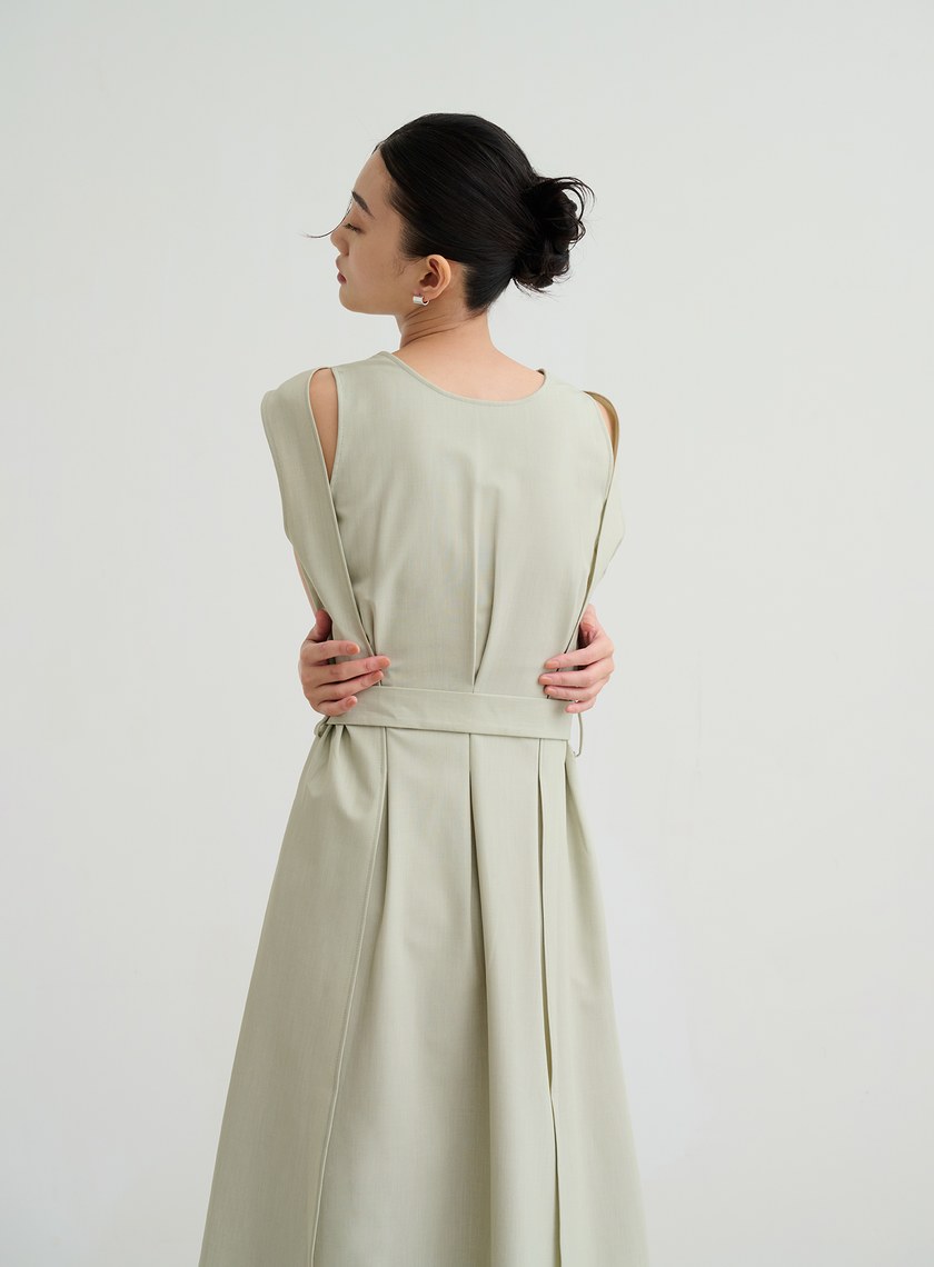 無袖拉鍊綁帶洋裝