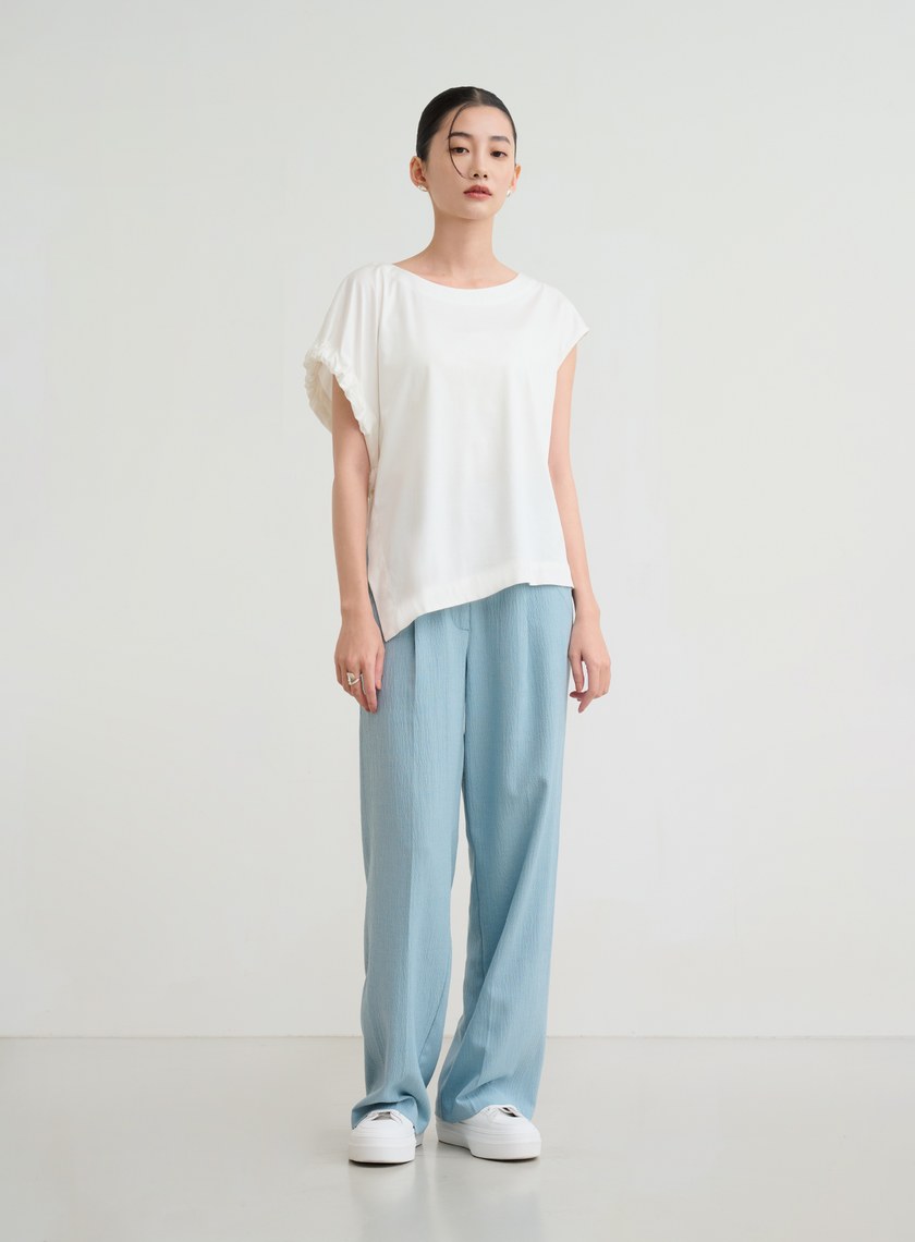 不對稱袖口抽皺上衣