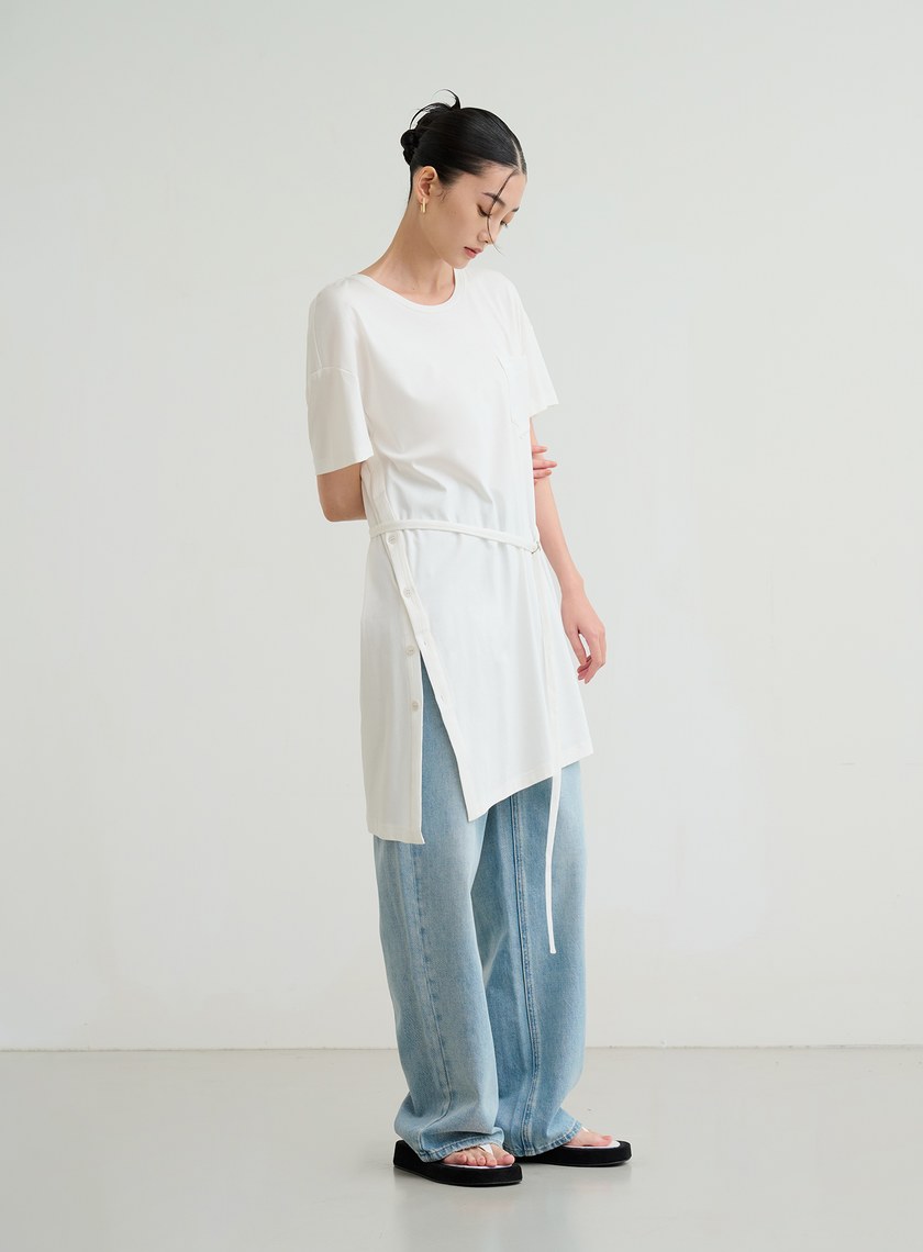 異材質長版綁帶上衣