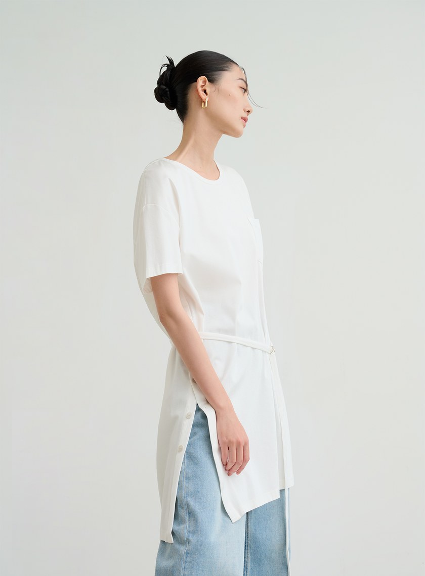 異材質長版綁帶上衣