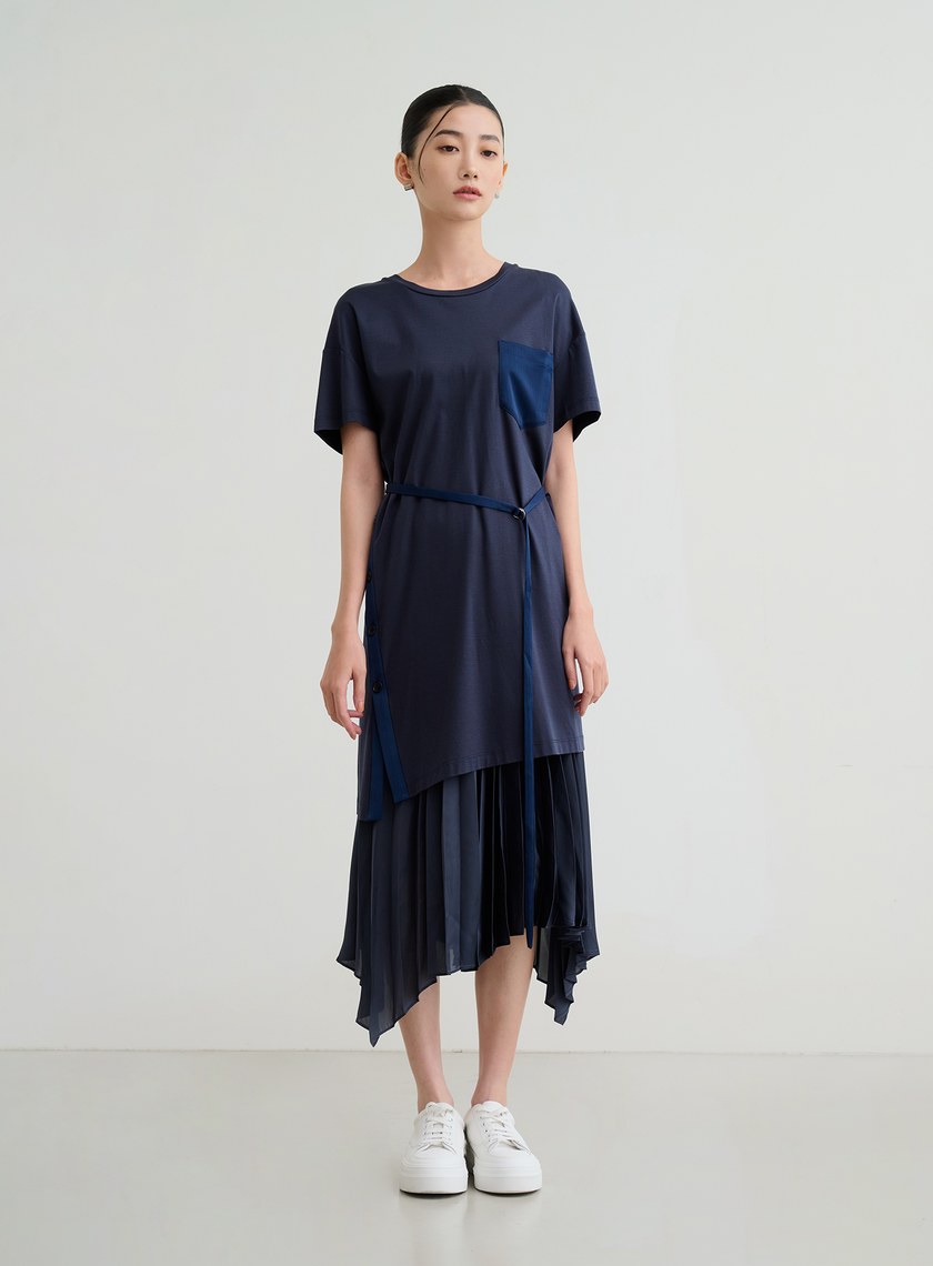 異材質長版綁帶上衣