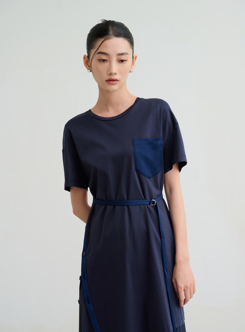 異材質長版綁帶上衣