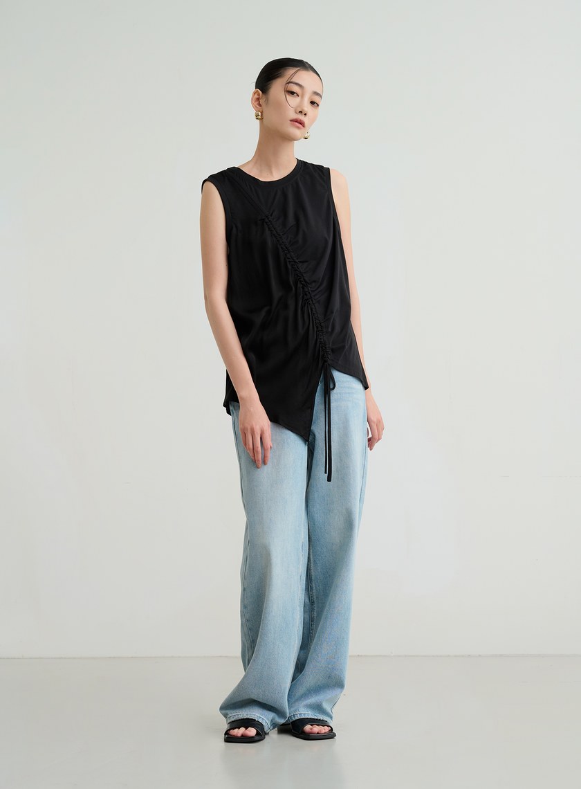 不對稱抽皺設計上衣