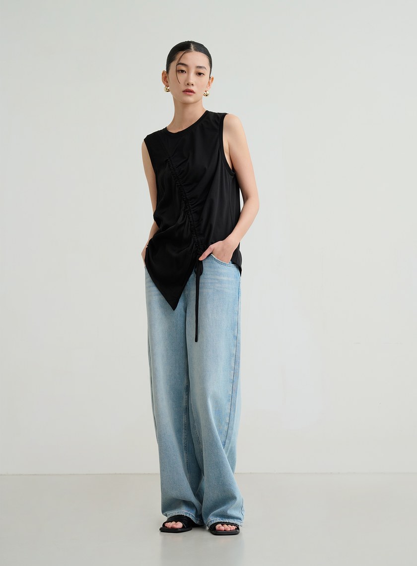 不對稱抽皺設計上衣