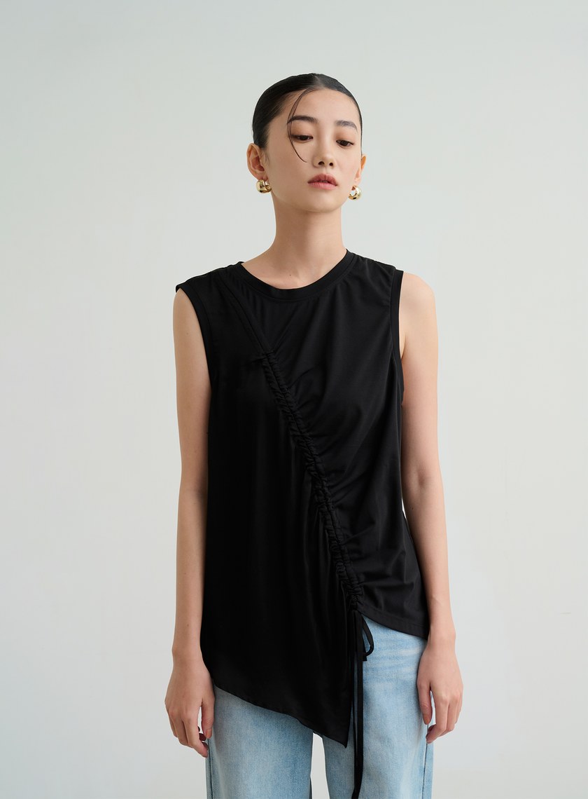 不對稱抽皺設計上衣