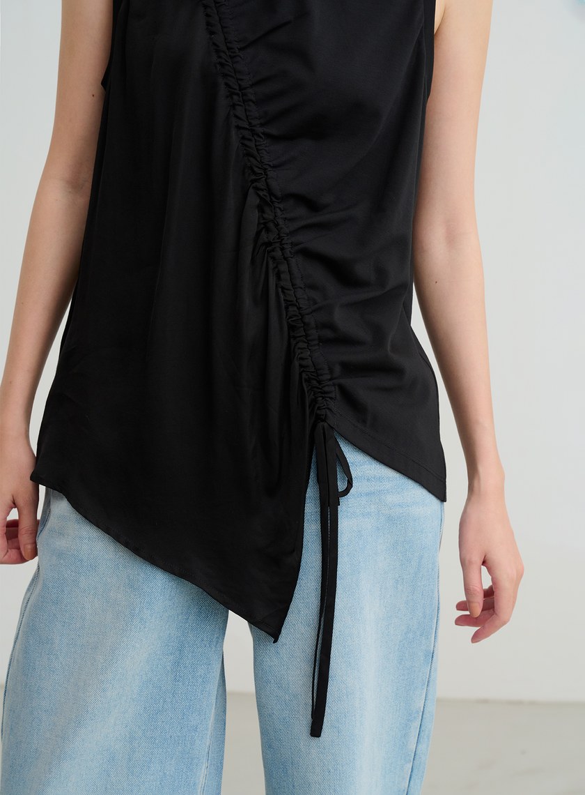 不對稱抽皺設計上衣