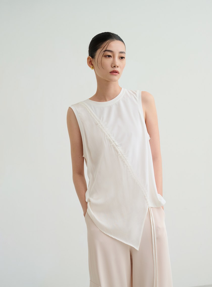 不對稱抽皺設計上衣