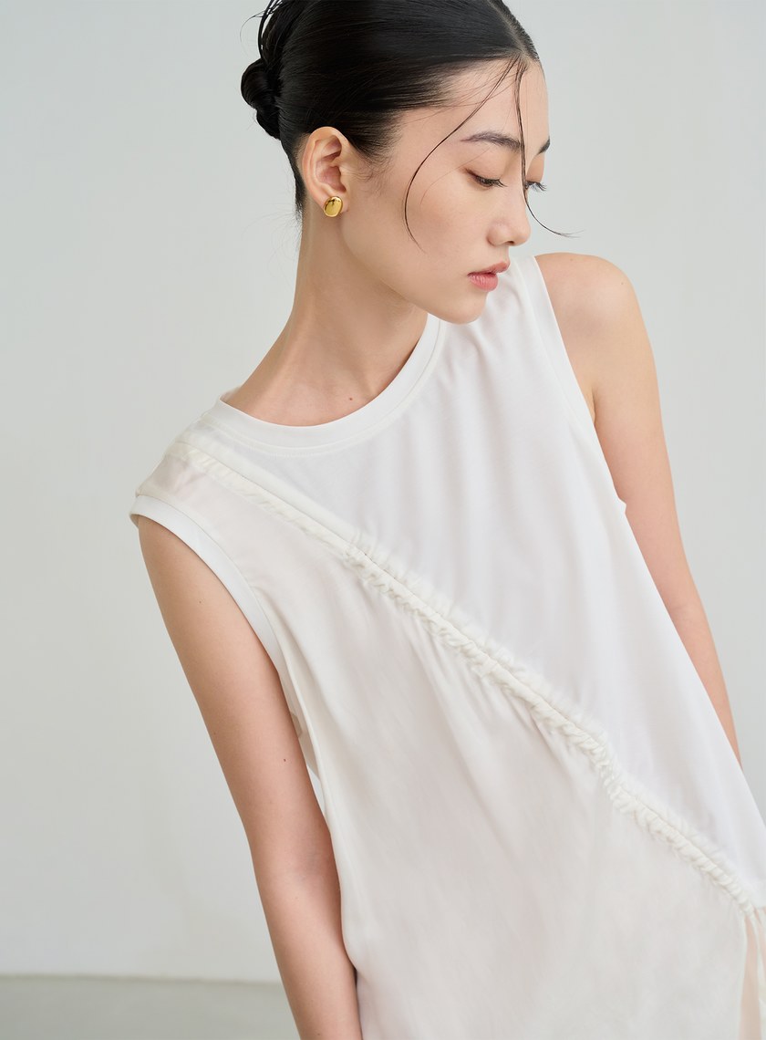 不對稱抽皺設計上衣