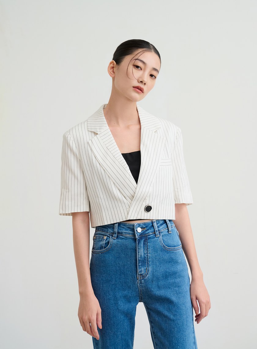 條紋短西外套