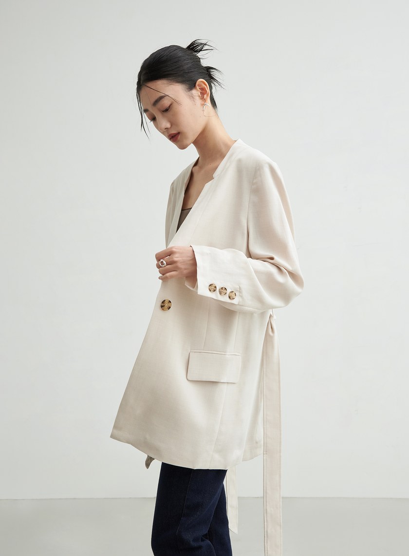 特殊領綁帶西裝外套
