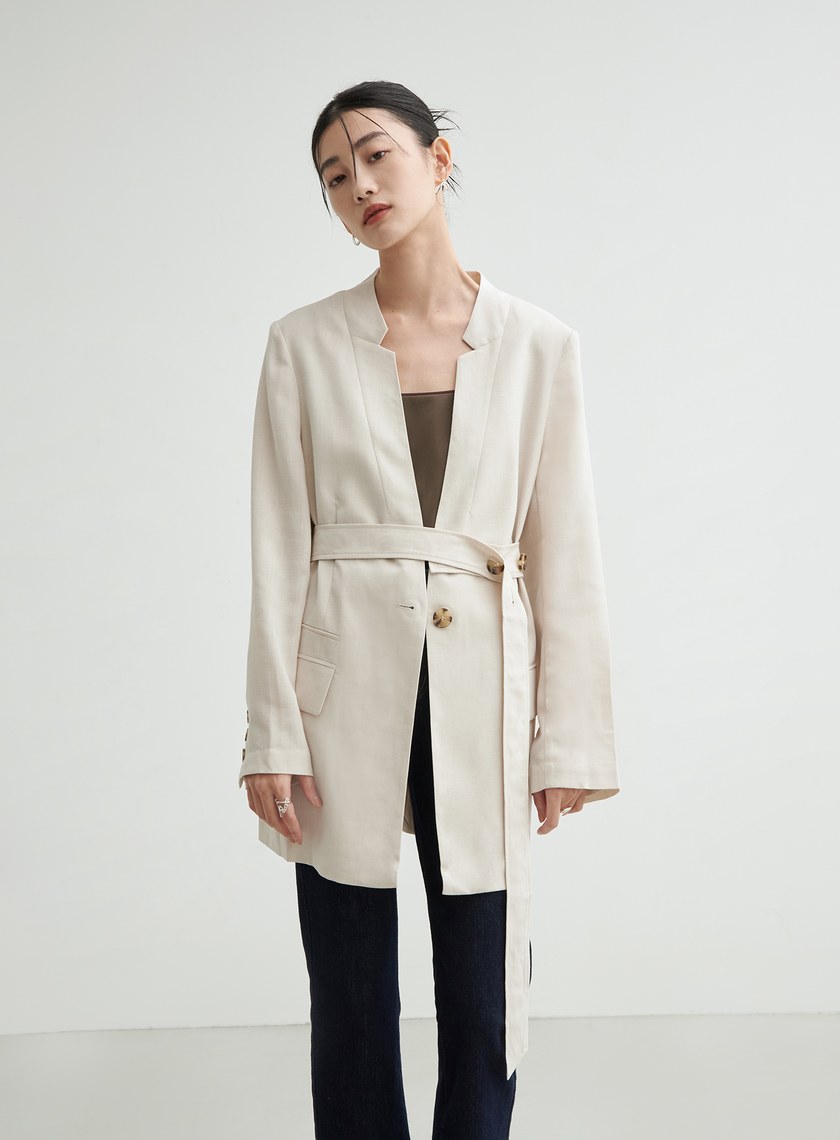 特殊領綁帶西裝外套
