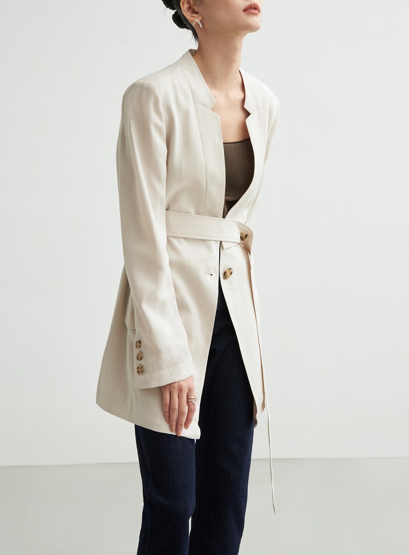 特殊領綁帶西裝外套