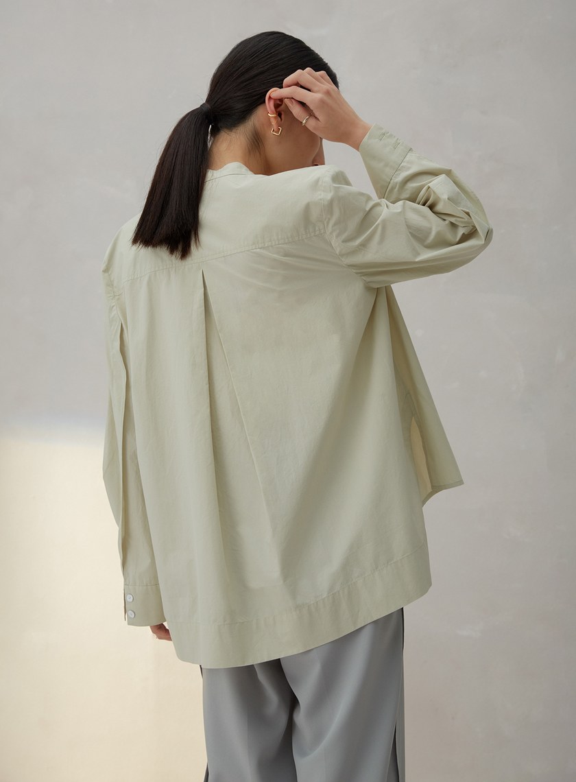 口袋活片立領襯衫