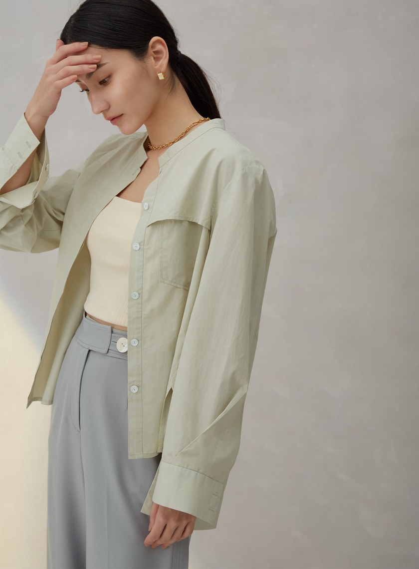 口袋活片立領襯衫