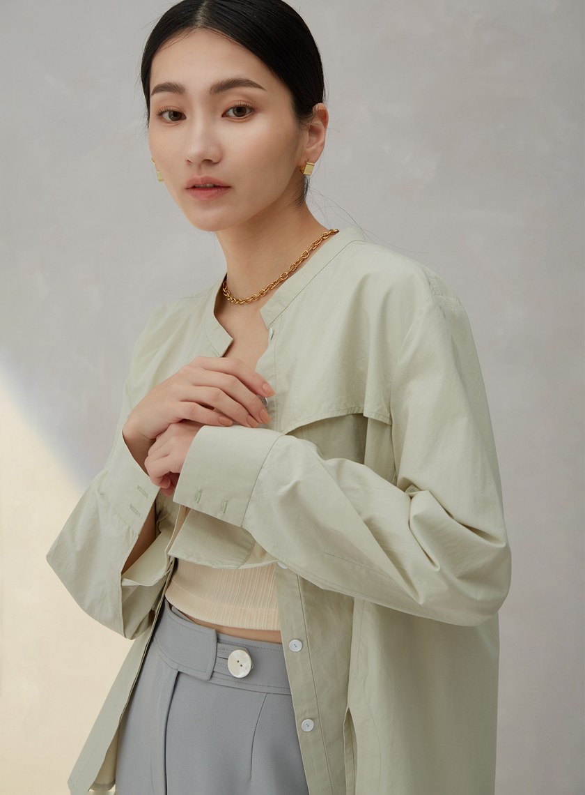 口袋活片立領襯衫