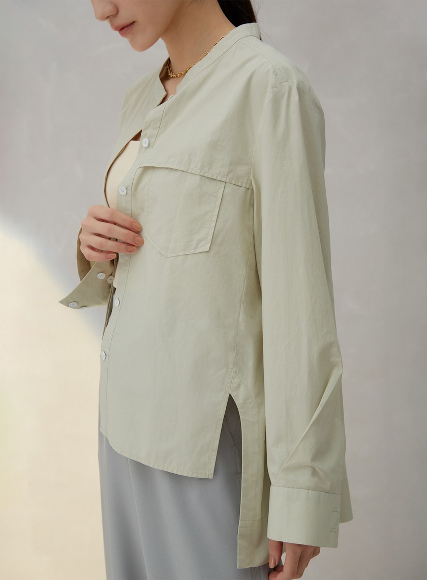 口袋活片立領襯衫
