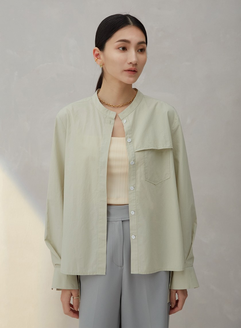 口袋活片立領襯衫