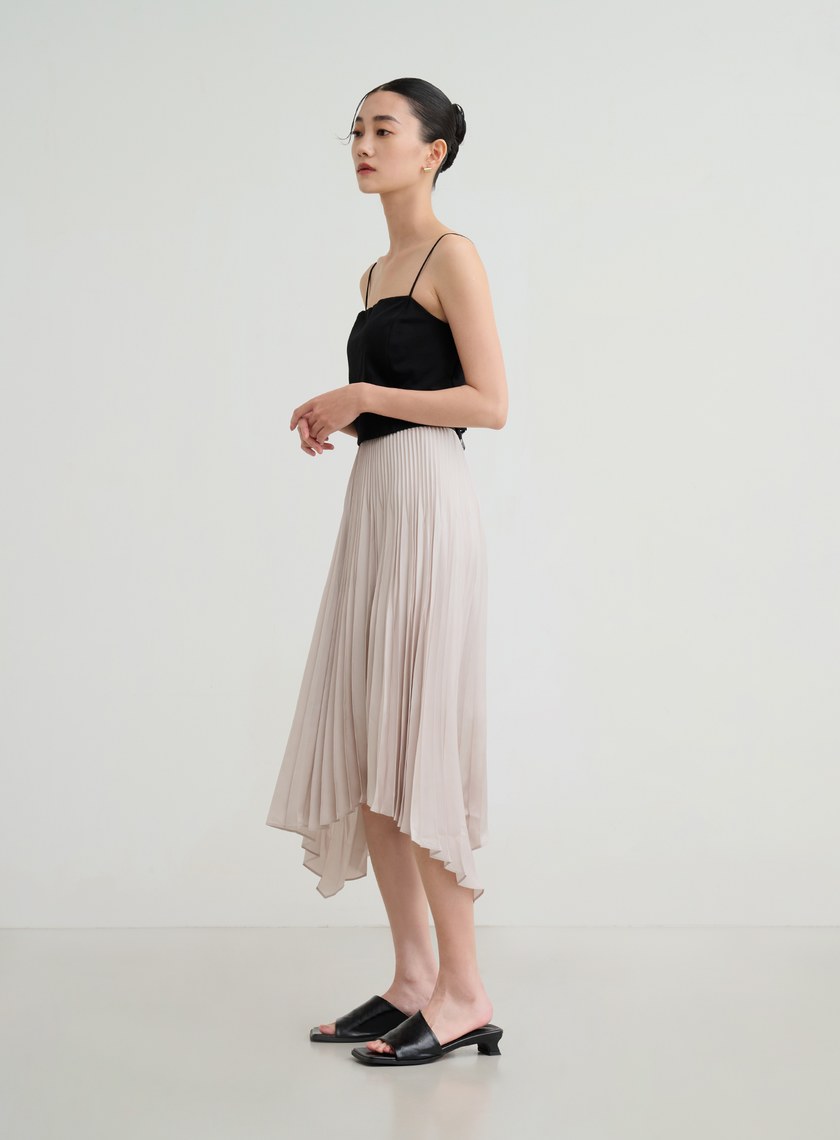 不對稱光澤細摺裙