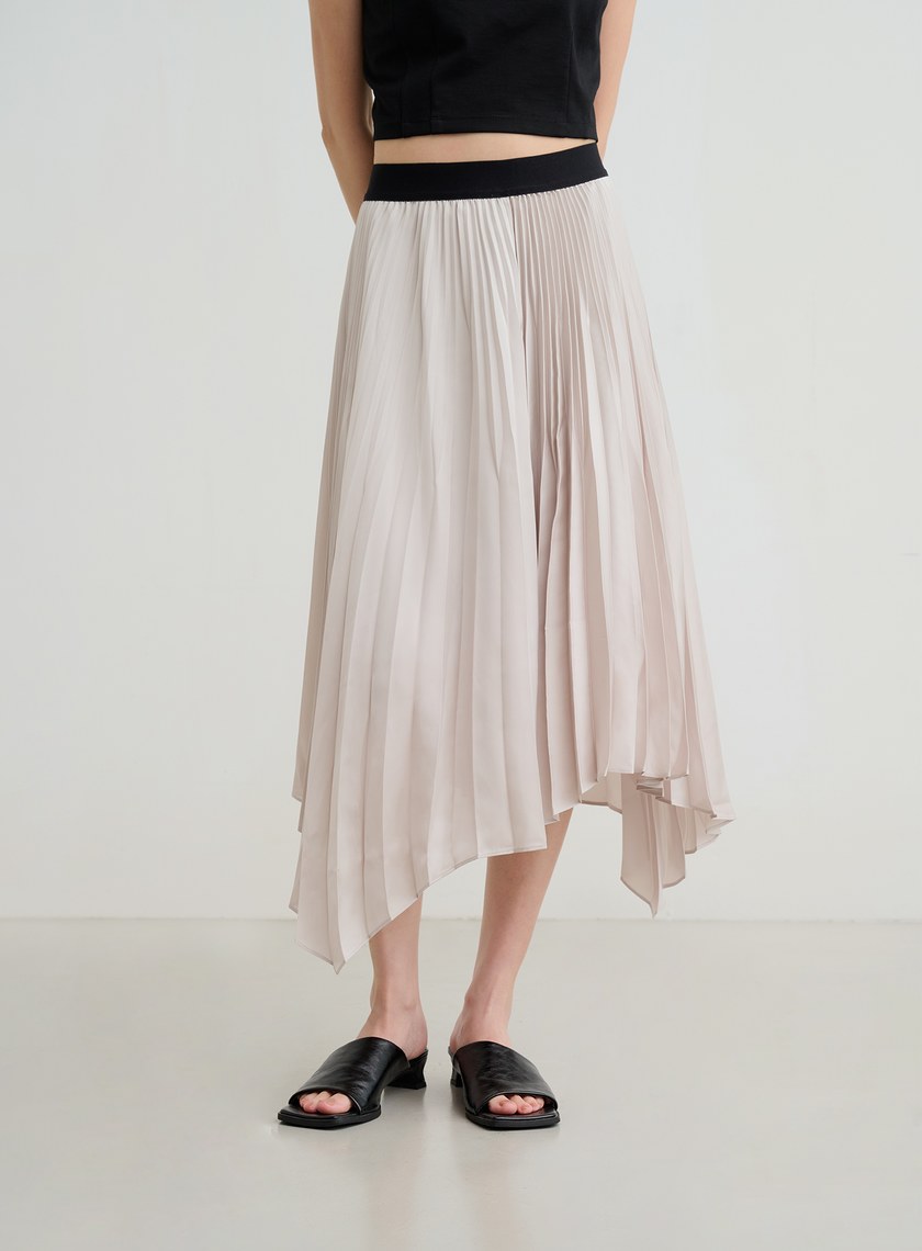 不對稱光澤細摺裙