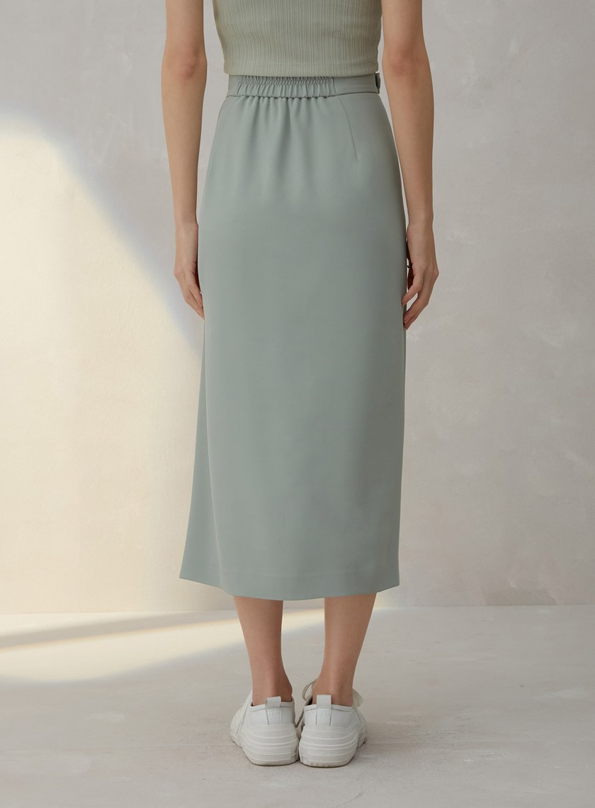 雙層設計直筒腰帶裙