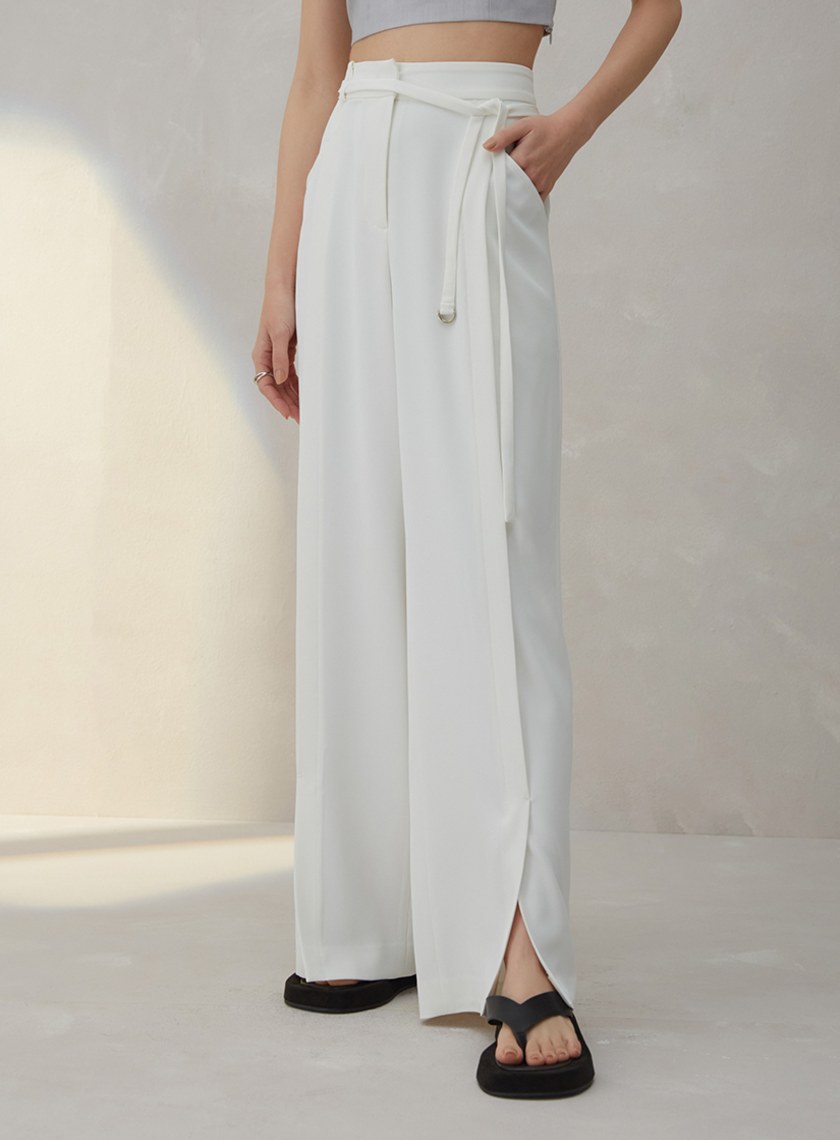 舒適寬鬆腰帶長褲