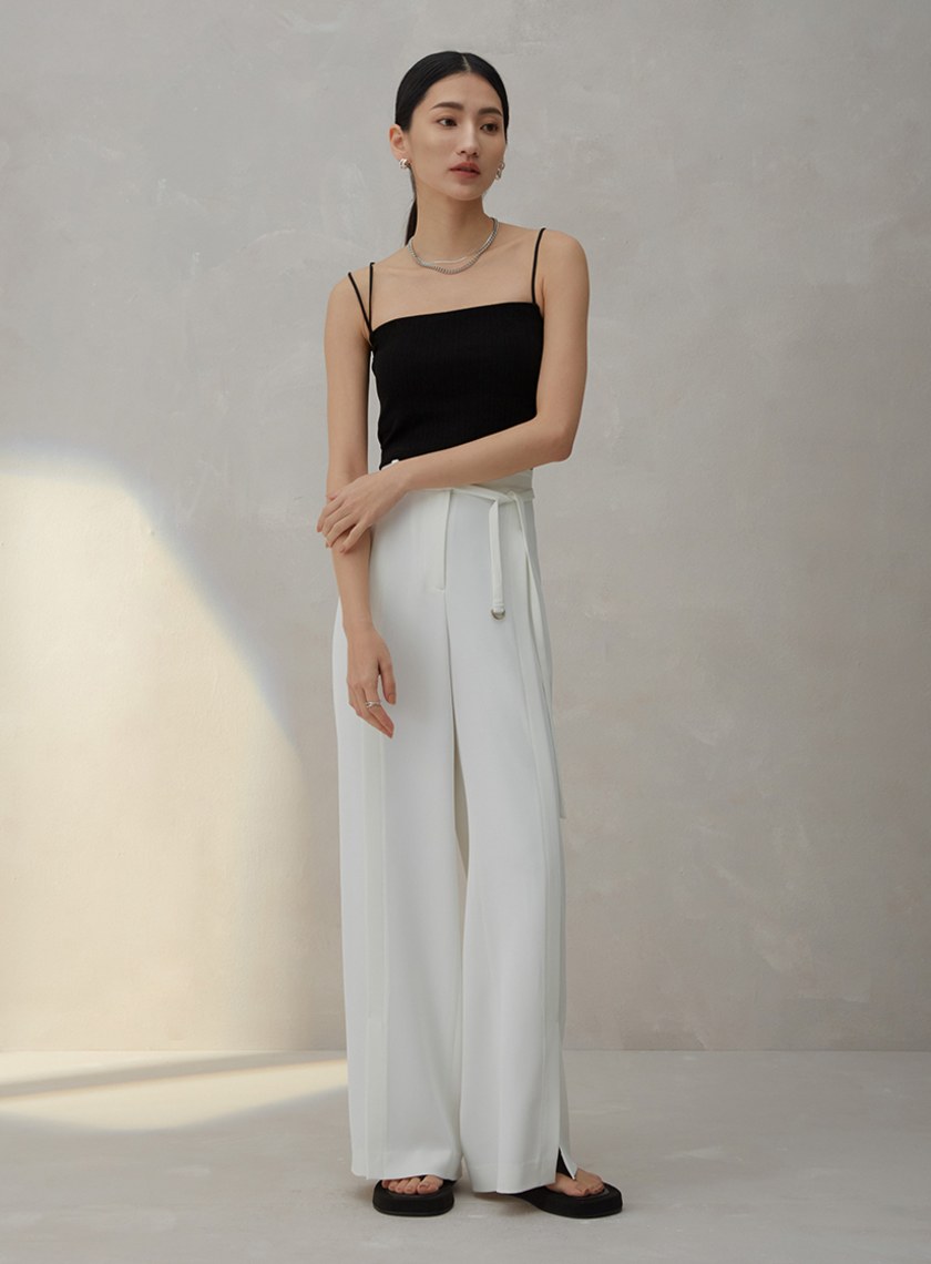 舒適寬鬆腰帶長褲