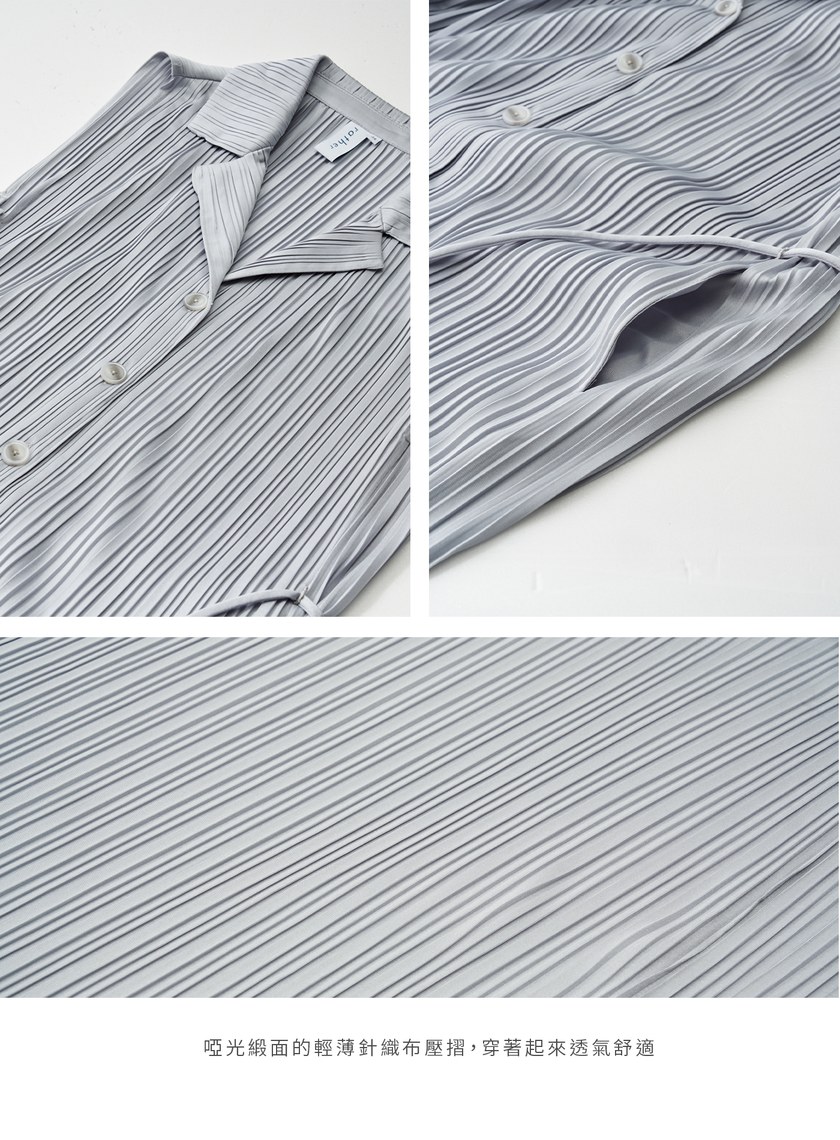 無袖壓摺綁帶飄逸洋裝