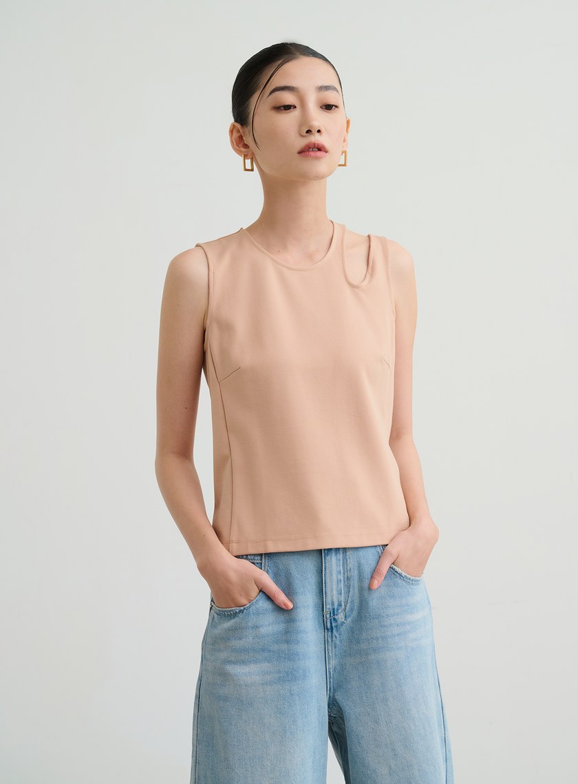 挖洞不對稱無袖背心