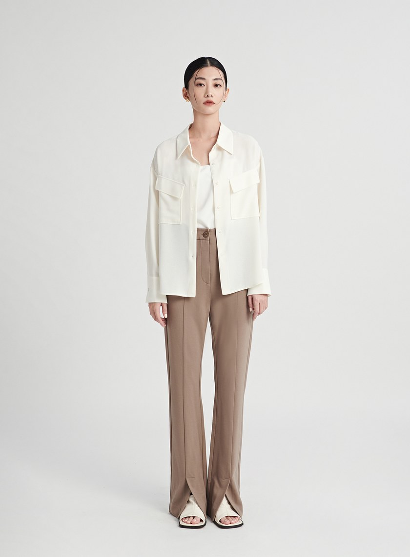 工裝風口袋紋理感雪紡襯衫